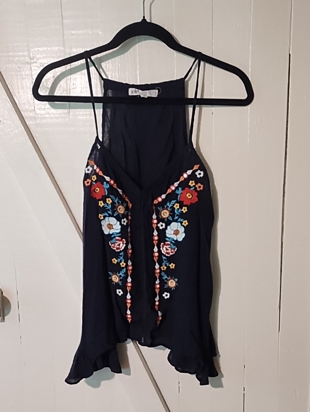 Jolt Navy Floral Embroidered Spaghetti Strap Camisole Medium Very Cute.